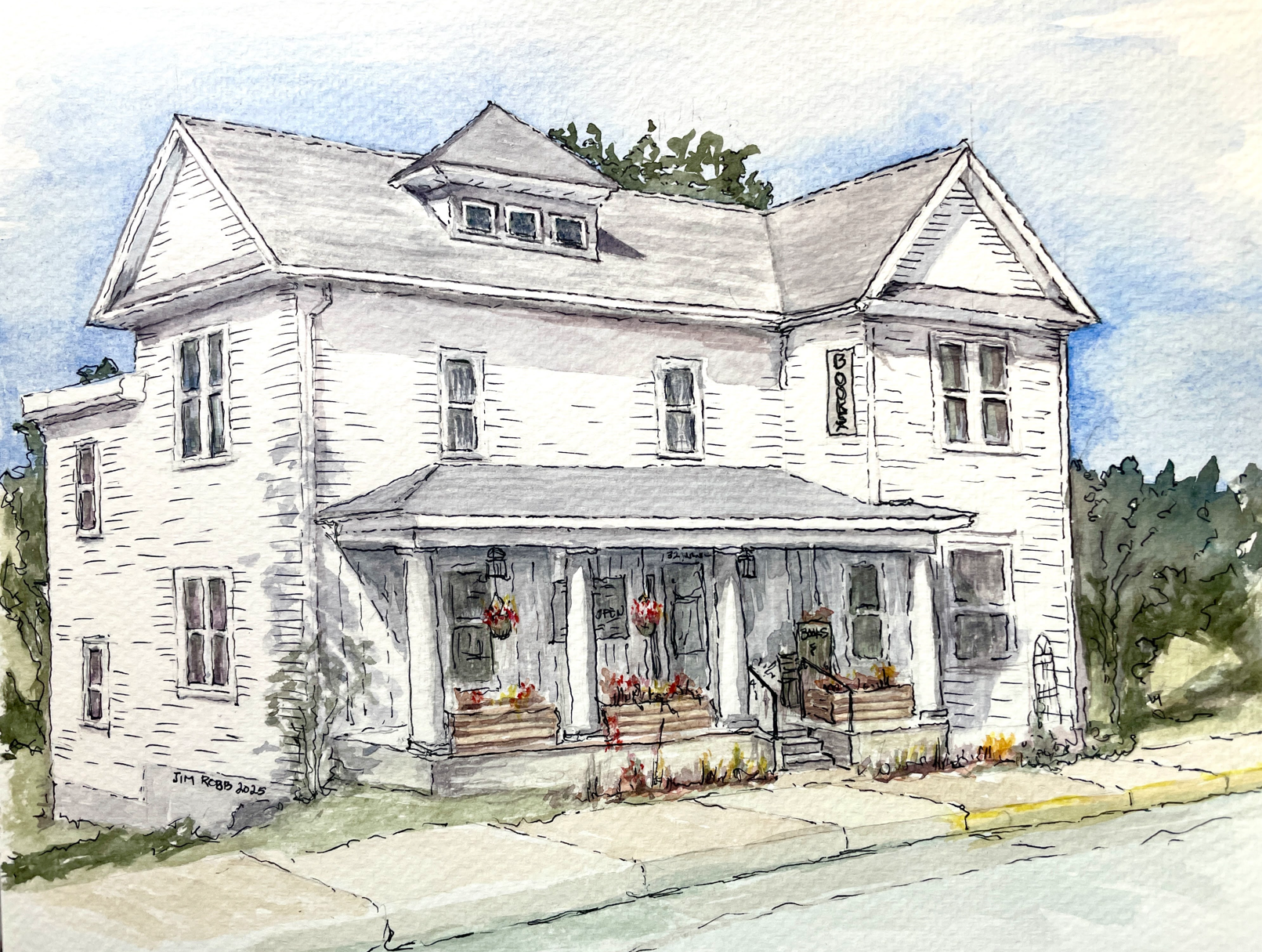 watercolor painting building exterior